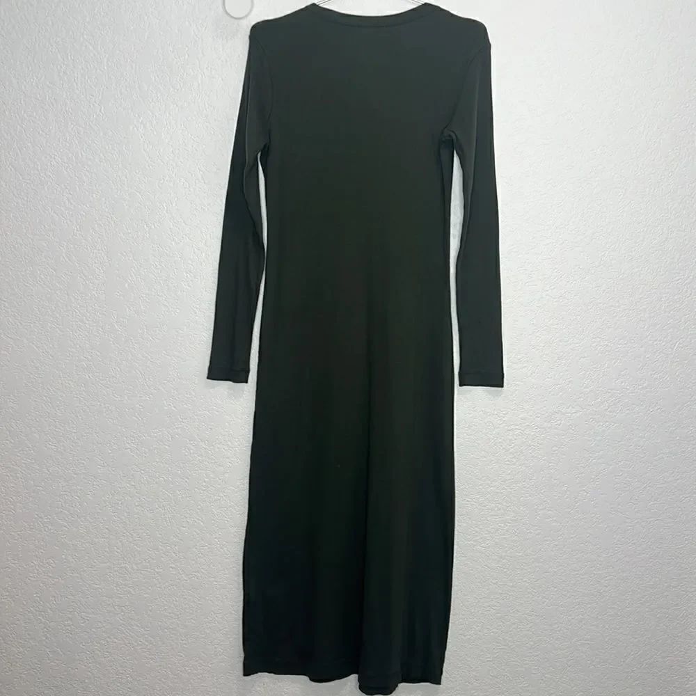 NWT Standard James Perse Sage Green V Neck Ribbed Knit MIDI Dress Large - Picture 6 of 13